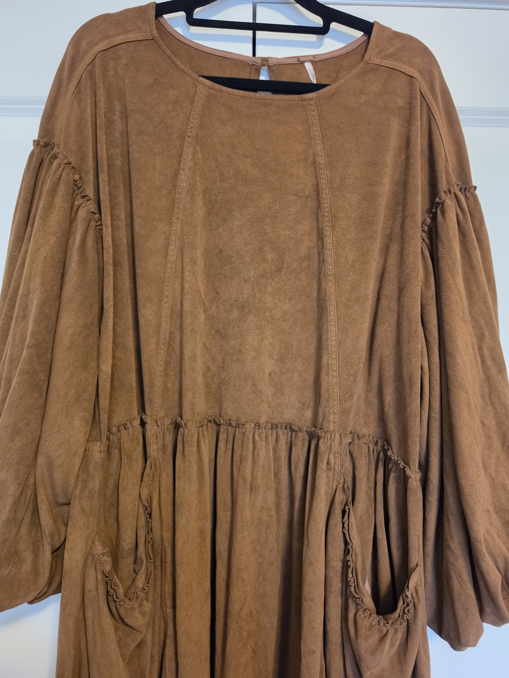 FREE PEOPLE ABBIE VEGAN SUEDE MINI DRESS BROWN SIZE L OVERSIZED BOHO - Picture 6 of 15